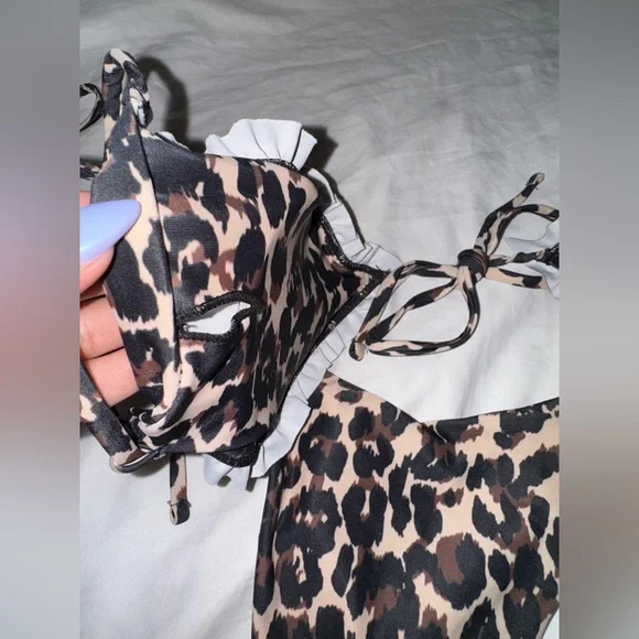 Leopard print Miami Boutique high cut leg Bold Brown and Black padded Bikini set - Picture 8 of 8